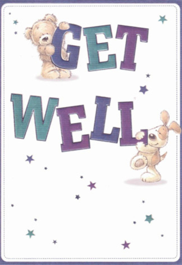 Artfully illustrated and filled with charm, this get well card radiates a gentle encouragement that feels right at home in Upminster's close-knit community. The centre of the scene is shared by a sweet teddy bear and an exuberant puppy, their playful postures framed by bright, twinkling stars. Each brushstroke along the bear's soft, fluffy coat and the puppy's velvety ears contributes to a sense of tangible warmth-echoing the comfort one feels when receiving a bespoke bouquet from a florist along Station Road. Bold, friendly typography in hues of purple and aqua add structure and vibrancy, anchoring the card's joyful message against its crisp white backdrop. The composition's sense of balance and colour mirrors the careful attention seen in Upminster's floral shops, where every petal and leaf is placed to encourage and uplift. The scattering of starlike bursts evokes the gentle hope found in the community's favourite gardens and green spaces. Imagine pairing this card with a fragrant arrangement for same-day delivery to a loved one on St. Mary's Lane-the combined gesture a heartfelt embrace, ideal for soothing spirits and sharing optimism through every thoughtful detail.